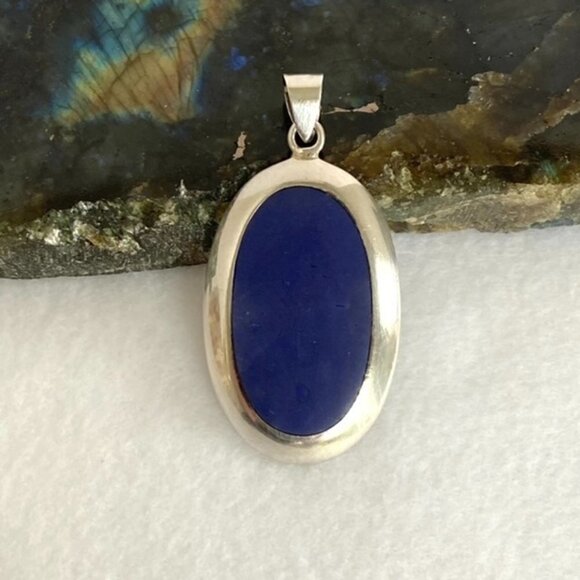 Sterling Silver 925 1.91" Oval Faux Lapis Pendant 9g Thai SX Sally C. Treasures - Picture 1 of 16